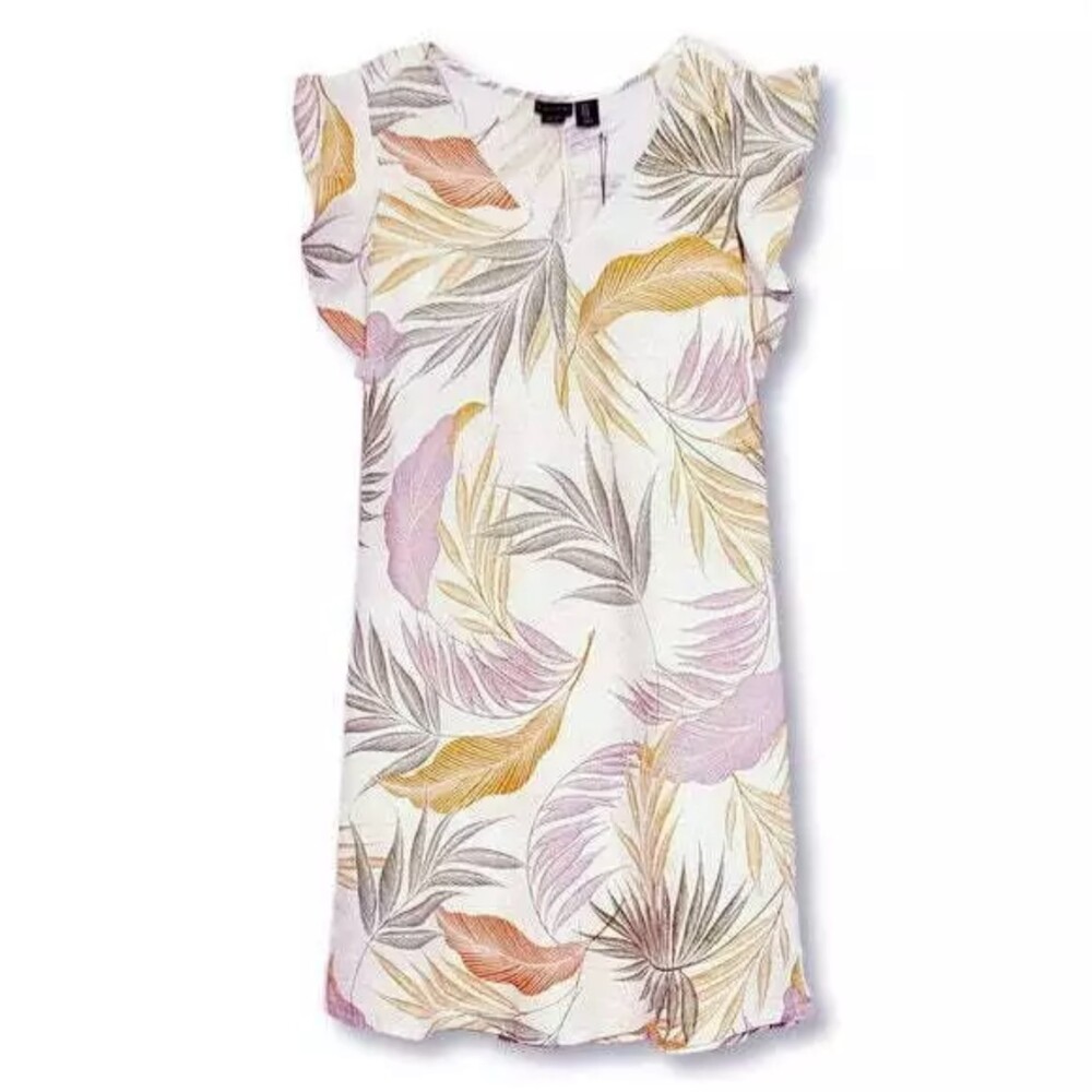 Tahari Linen Shift Mini Dress Plus Size 1X Floral Tropical Flutter Sleeve Casual